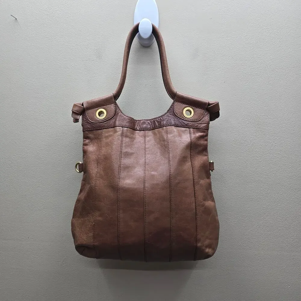 Vintage Liz Claiborne Leather Crossbody Fold Over Hobo Tote Bag Brown 90's Boho